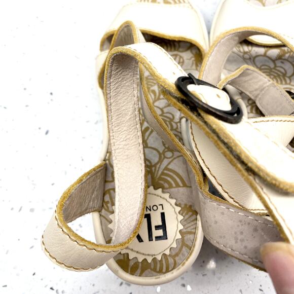 fly london yesk leather wedge heel ankle wrap strap sandals 37 neutral‎ boho - Picture 7 of 15